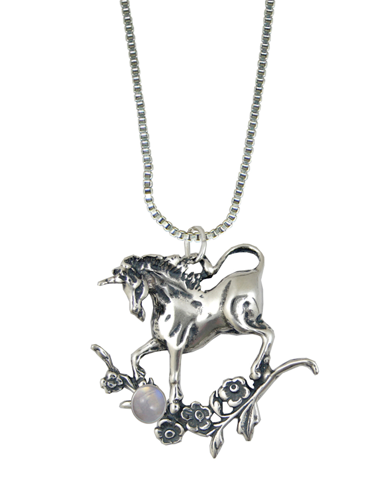 Sterling Silver Unicorn Pendant With Rainbow Moonstone